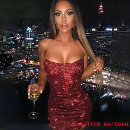 Elegant Strapless Bodycon Mini Dress with Glitter for Summer Parties - 2025 Collection