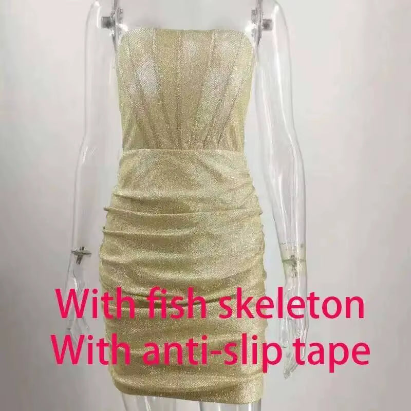 Elegant Strapless Bodycon Mini Dress with Glitter for Summer Parties - 2025 Collection