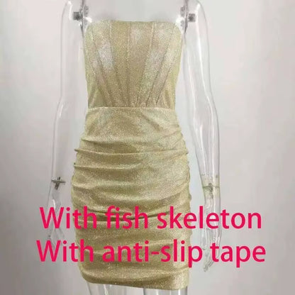 Elegant Strapless Bodycon Mini Dress with Glitter for Summer Parties - 2025 Collection
