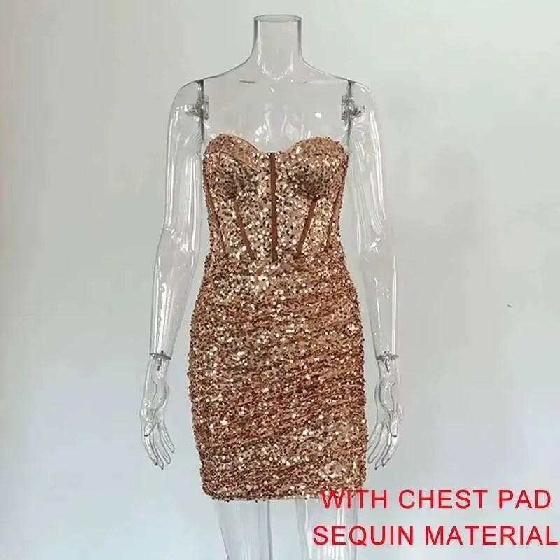 Elegant Strapless Bodycon Mini Dress with Glitter for Summer Parties - 2025 Collection