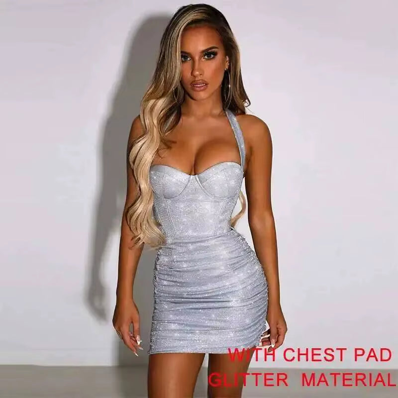 Elegant Strapless Bodycon Mini Dress with Glitter for Summer Parties - 2025 Collection