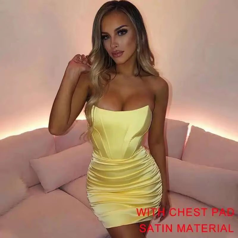 Elegant Strapless Bodycon Mini Dress with Glitter for Summer Parties - 2025 Collection